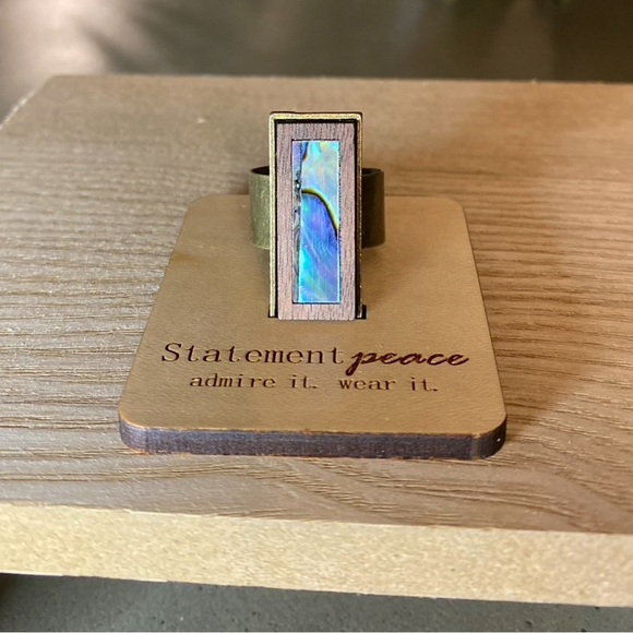 HANDMADE ABALONE Ring Artisan Wood Organic BOHO Brass Eco Friendly Hand Crafted - Picture 3 of 5